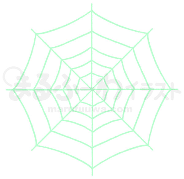 線画の無料フリー素材のサンプル　緑の蜘蛛の巣のイラスト