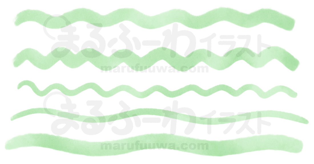 水彩風無料フリー素材のサンプル　手書きの緑の波線のイラスト