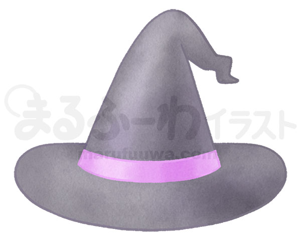 水彩風無料フリー素材のサンプル　ピンクのリボンの魔女の帽子のイラスト
