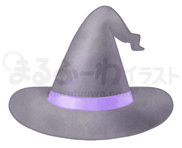 水彩風無料フリー素材のサンプル　紫のリボンの魔女の帽子のイラスト