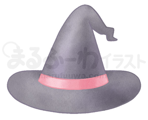 水彩風無料フリー素材のサンプル　赤いリボンの魔女の帽子のイラスト