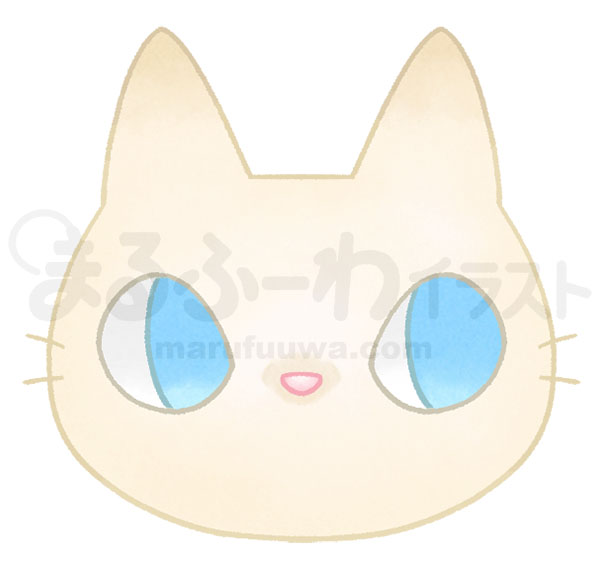 水彩風無料フリー素材のサンプル　白猫の顔のイラスト