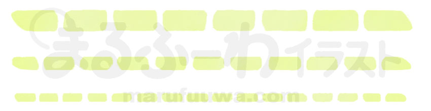水彩風無料フリー素材のサンプル　色々な太さの手書きの黄緑の波線のイラスト