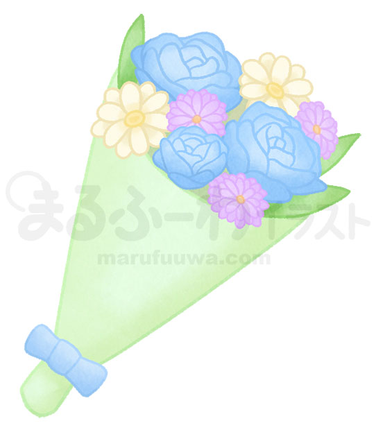 水彩風無料フリー素材のサンプル　青い花束のイラスト