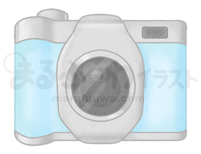 水彩風無料フリー素材のサンプル　水色のレトロなカメラのイラスト