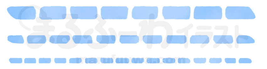 水彩風無料フリー素材のサンプル　色々な太さの手書きの青い波線のイラスト