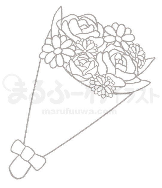 白黒線画の無料フリー素材のサンプル　花束のイラスト