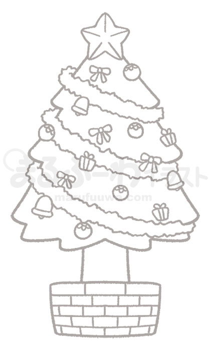 白黒線画の無料フリー素材のサンプル　クリスマスツリーのイラスト