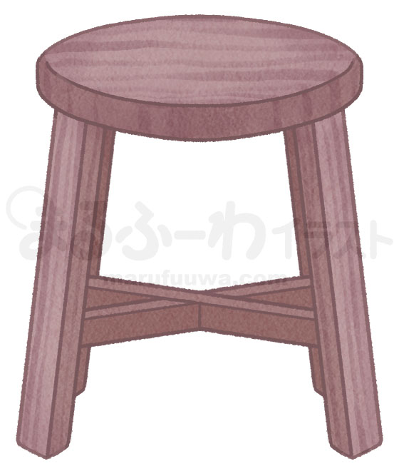 水彩風無料フリー素材のサンプル　こげ茶色の木製の丸椅子のイラスト