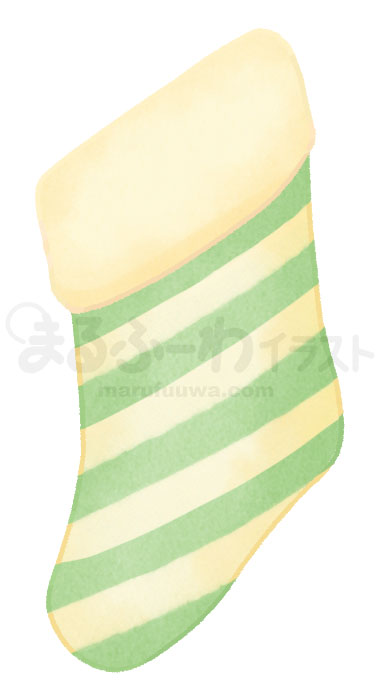 水彩風無料フリー素材のサンプル　緑のボーダーのクリスマスの靴下のイラスト