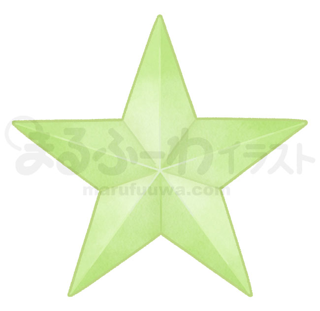 水彩風無料フリー素材のサンプル　緑の立体的な星のイラスト