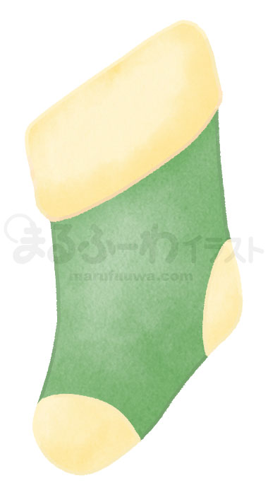 水彩風無料フリー素材のサンプル　緑のクリスマスの靴下のイラスト