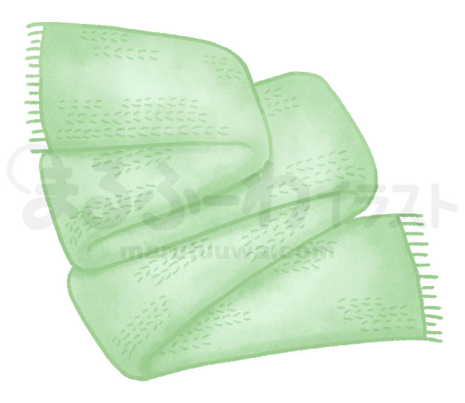水彩風無料フリー素材のサンプル　緑のマフラーのイラスト