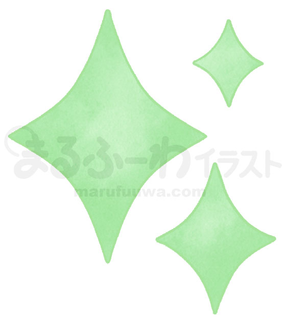 水彩風無料フリー素材のサンプル　緑のキラキラマークのイラスト