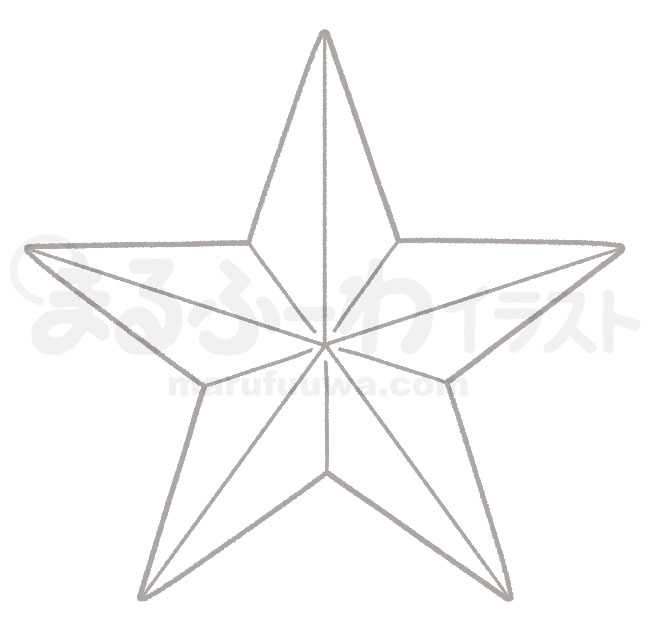 白黒線画の無料フリー素材のサンプル　立体的な星のイラスト