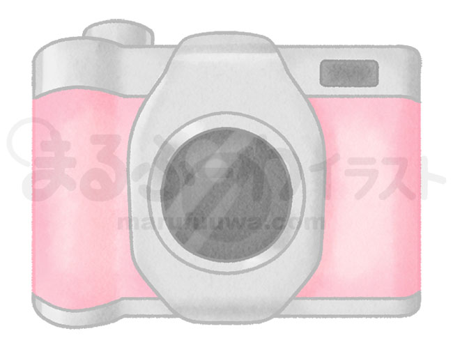 水彩風無料フリー素材のサンプル　ピンクのレトロなカメラのイラスト