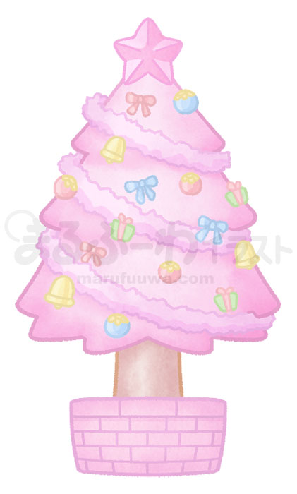 水彩風無料フリー素材のサンプル　ピンクのクリスマスツリーのイラスト