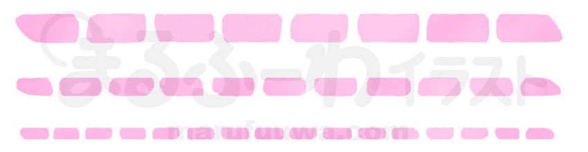 水彩風無料フリー素材のサンプル　色々な太さの手書きのピンクの波線のイラスト