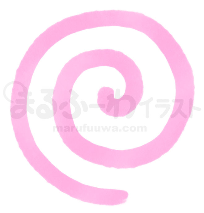 水彩風無料フリー素材のサンプル　ピンクの手書きのうずまきのイラスト