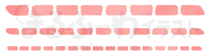 水彩風無料フリー素材のサンプル　色々な太さの手書きの赤い波線のイラスト