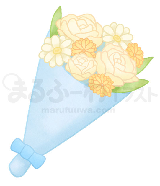 水彩風無料フリー素材のサンプル　白い花束のイラスト