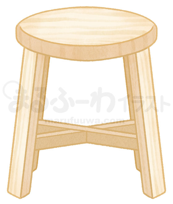 水彩風無料フリー素材のサンプル　白い木製の丸椅子のイラスト