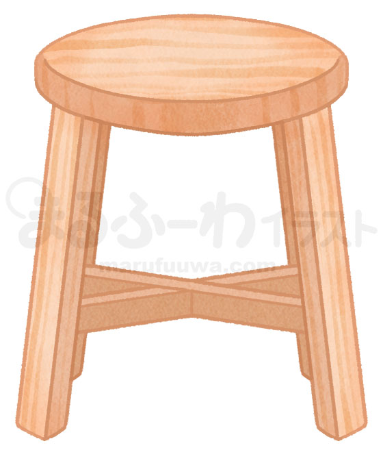 水彩風無料フリー素材のサンプル　明るい茶色の木製の丸椅子のイラスト