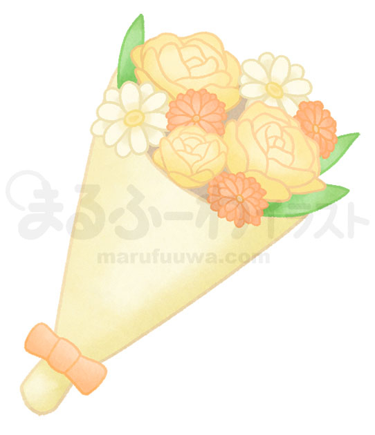 水彩風無料フリー素材のサンプル　黄色い花束のイラスト