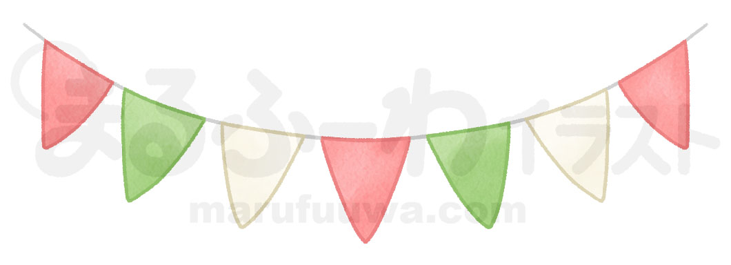 水彩風無料フリー素材のサンプル　赤、白、緑のクリスマスのガーランドのイラスト