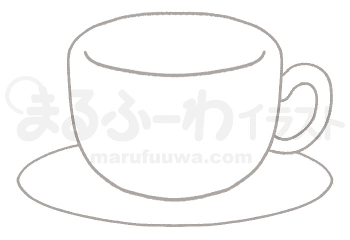 白黒線画の無料フリー素材のサンプル　空のコーヒーカップのイラスト