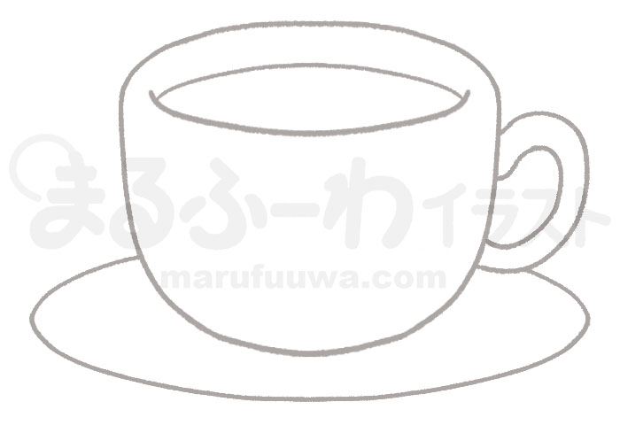 白黒線画の無料フリー素材のサンプル　コーヒーカップに入ったコーヒーのイラスト