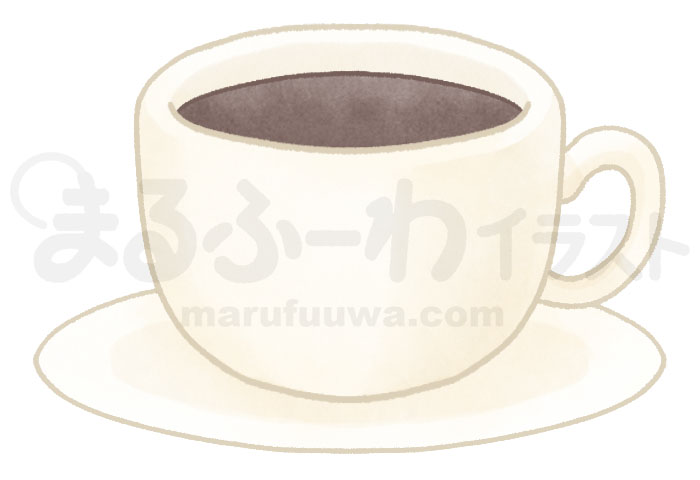 水彩風無料フリー素材のサンプル　コーヒーカップに入ったコーヒーのイラスト