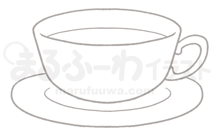 白黒線画の無料フリー素材のサンプル　紅茶の入ったティーカップのイラスト
