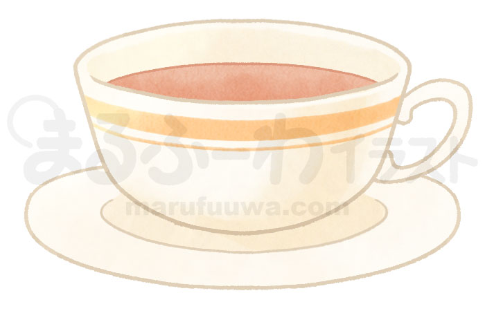 水彩風無料フリー素材のサンプル　ティーカップに入った紅茶のイラスト