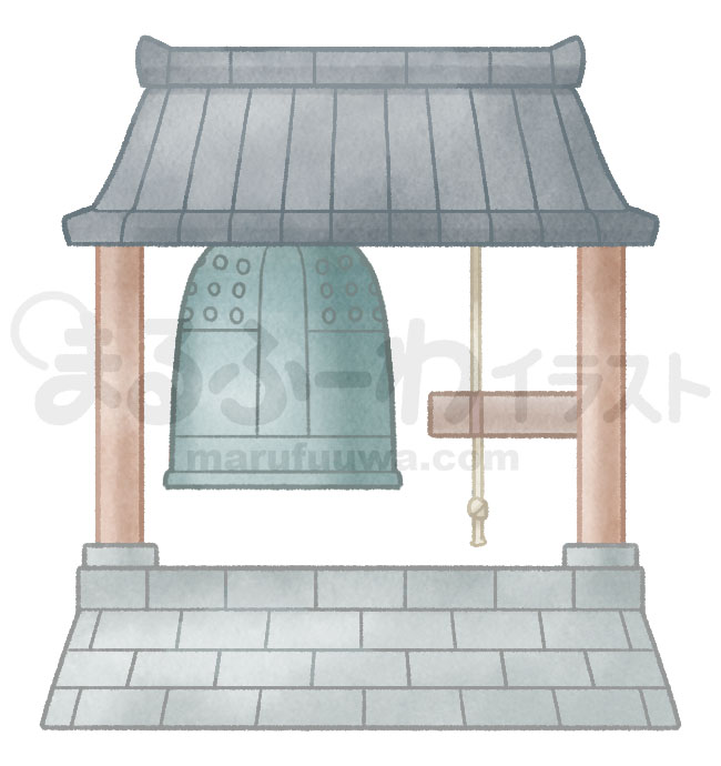 水彩風無料フリー素材のサンプル　鐘堂のイラスト