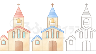 水彩風と線画のかわいい無料フリー素材　教会のイラスト