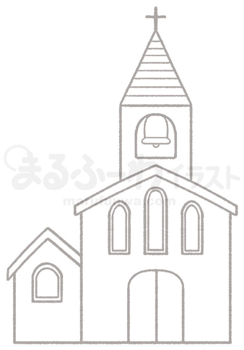 白黒線画の無料フリー素材のサンプル　教会のイラスト