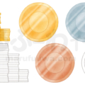 水彩風と線画のかわいい無料フリー素材　コインのイラスト