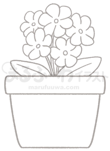 白黒線画の無料フリー素材のサンプル　植木鉢に植えられた花のイラスト