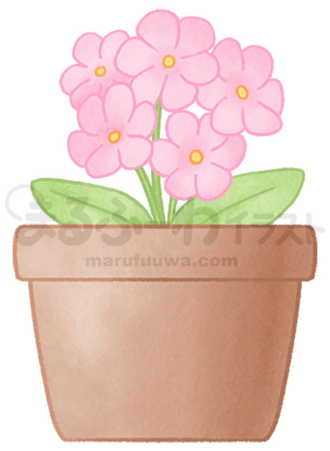 水彩風無料フリー素材のサンプル　茶色い植木鉢に植えられたピンクの花のイラスト