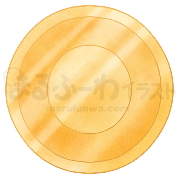 水彩風無料フリー素材のサンプル　金色のコインのイラスト