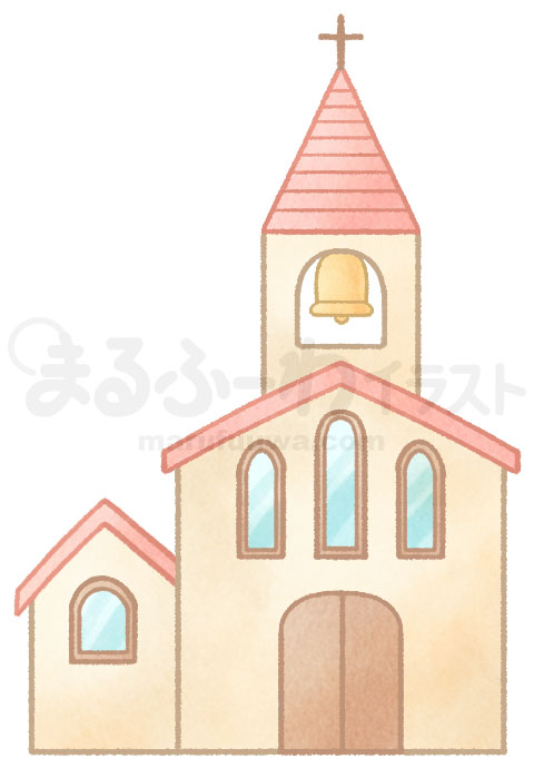 水彩風無料フリー素材のサンプル　赤い屋根の教会のイラスト