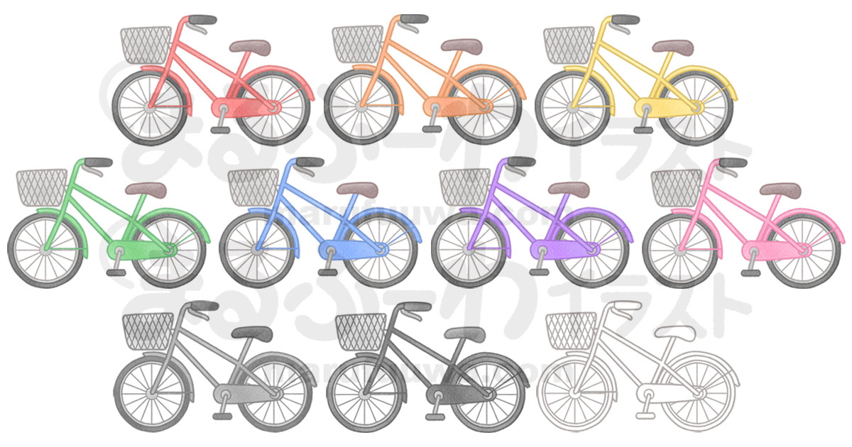 水彩風と線画のかわいい無料フリー素材　カゴつき自転車のイラスト