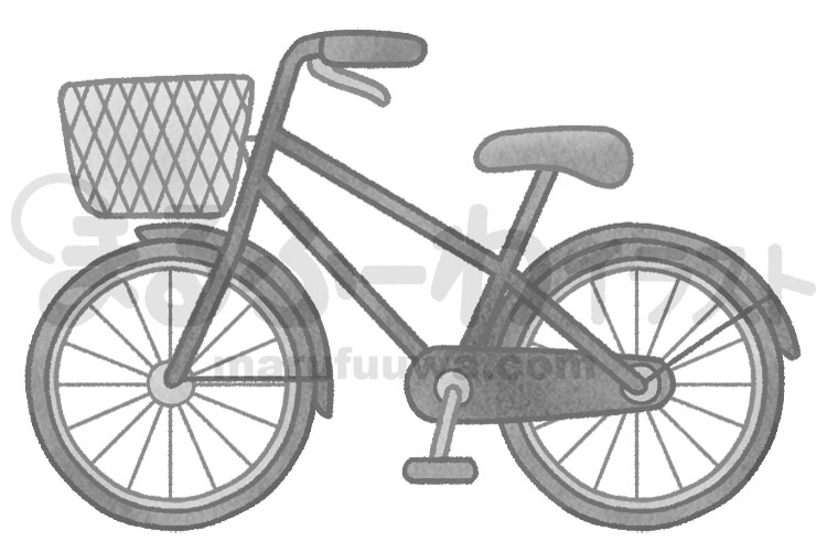 水彩風無料フリー素材のサンプル　カゴがついた黒い自転車のイラスト