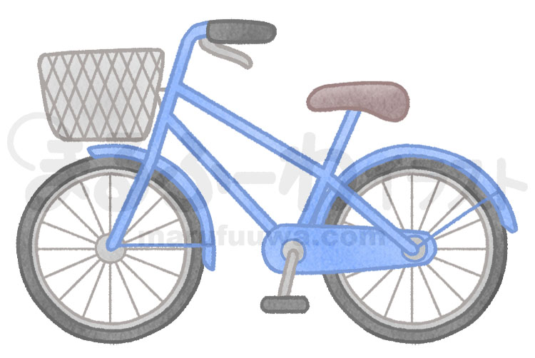 水彩風無料フリー素材のサンプル　カゴがついた青い自転車のイラスト