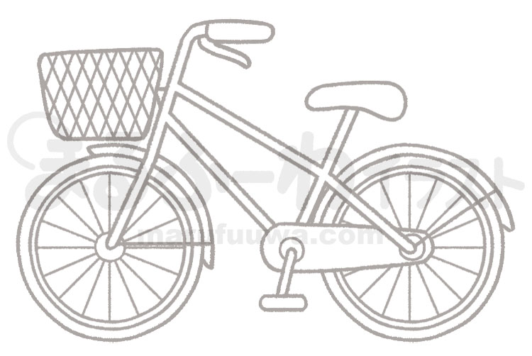 白黒線画の無料フリー素材のサンプル　カゴがついた自転車のイラスト