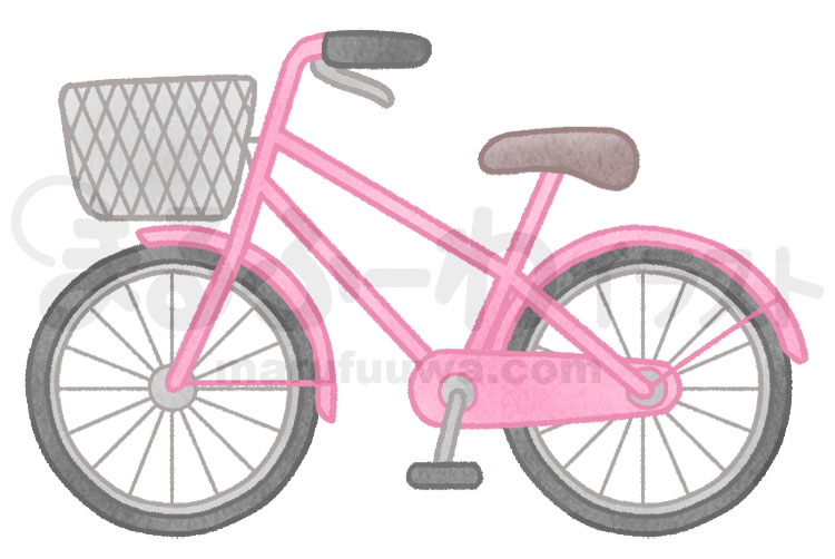 水彩風無料フリー素材のサンプル　カゴがついたピンクの自転車のイラスト
