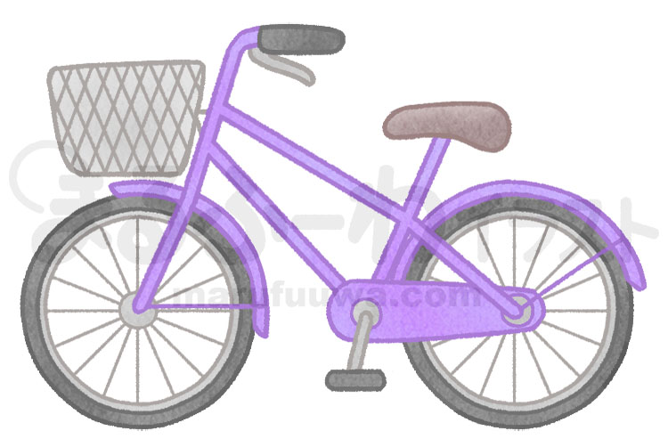 水彩風無料フリー素材のサンプル　カゴがついた紫の自転車のイラスト