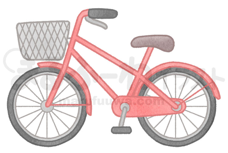 水彩風無料フリー素材のサンプル　カゴがついた赤い自転車のイラスト