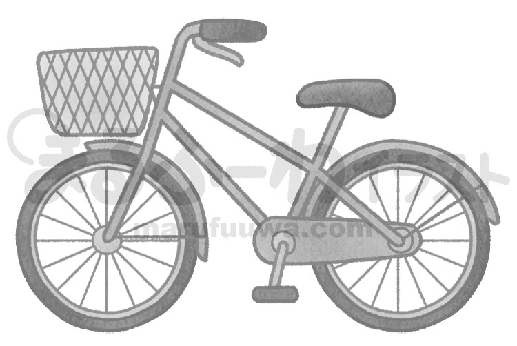 水彩風無料フリー素材のサンプル　カゴがついたシルバーの自転車のイラスト